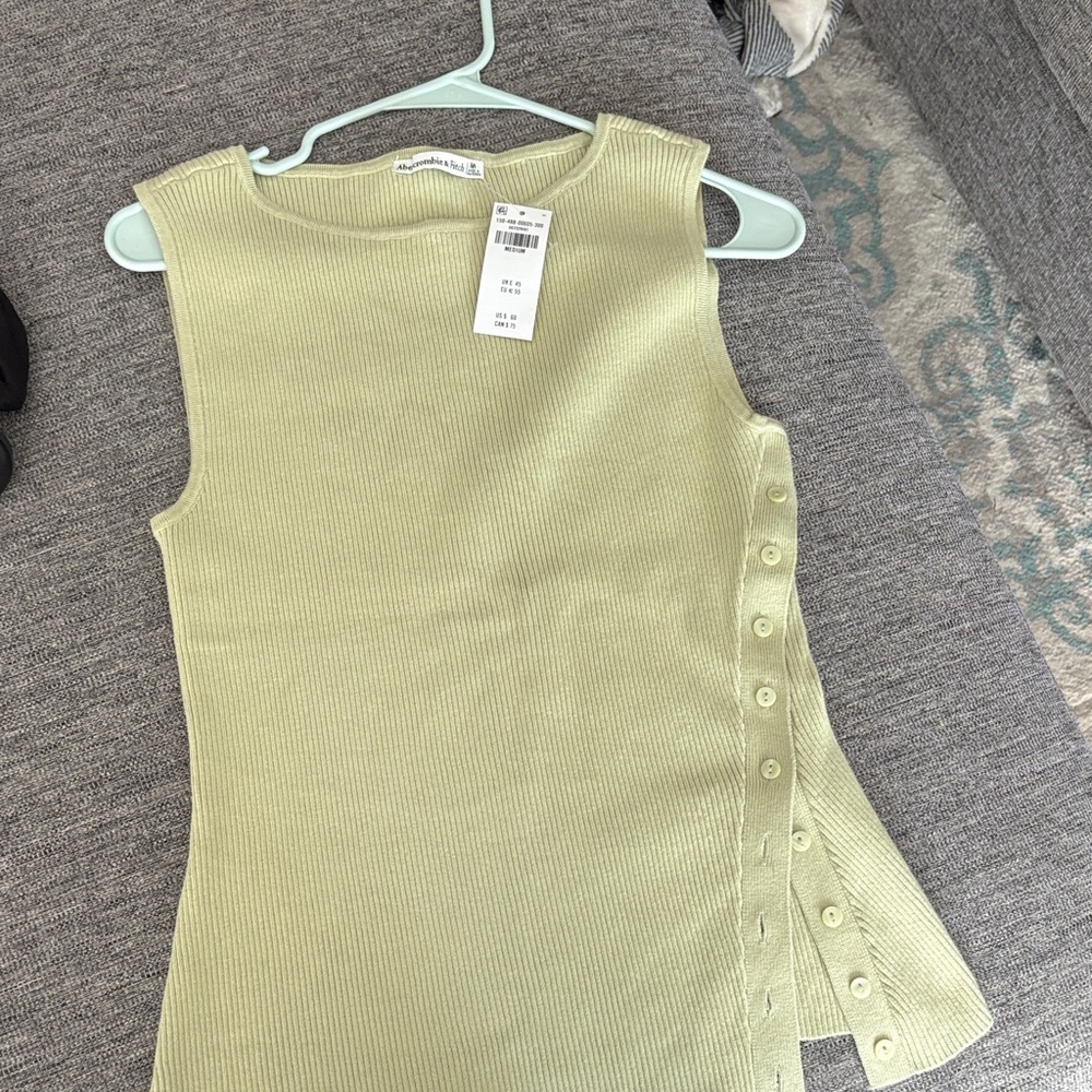 Abercrombie & Fitch Sage Green Ribbed Top with Side Buttons